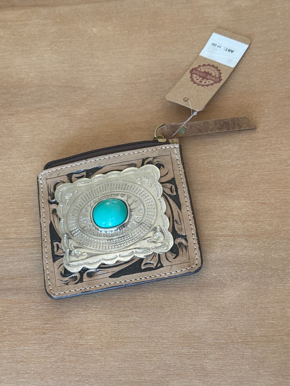 Handmade Artisan Leather Turquoise Buckle Cardholder Coin Purse Wallet